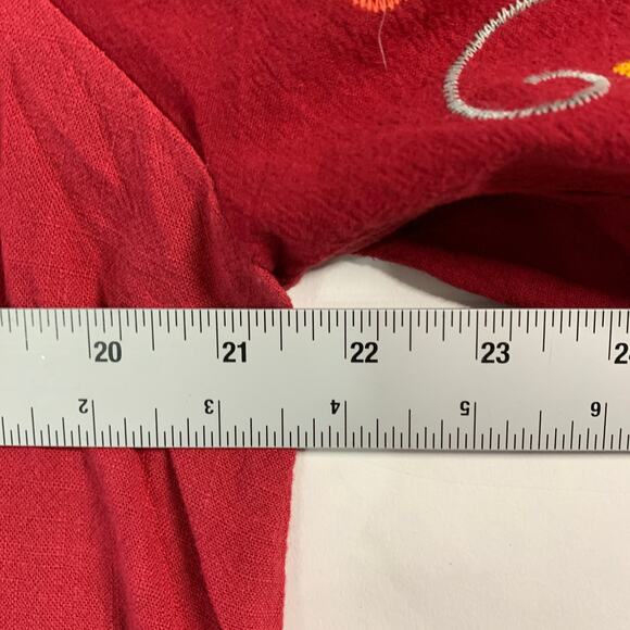 Umgee Linen Blend Top L NEW Embroidery Sleeves Crimson Red Floral Puff Sleeves - Picture 6 of 9